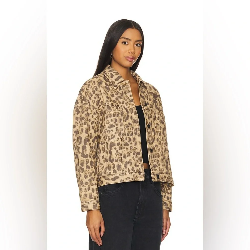 We The Free People Opal Swing Denim Jacket Leopard Print Size S - Picture 3 of 10
